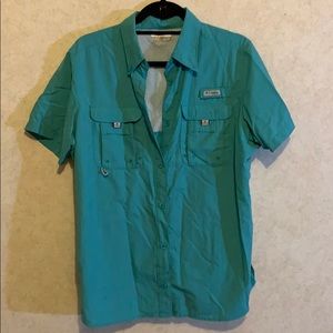 Columbia PFG teal fishing shirt.